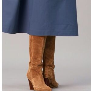 Tory Burch Lila Tall Heeled Boot, Natural Suede 81/2